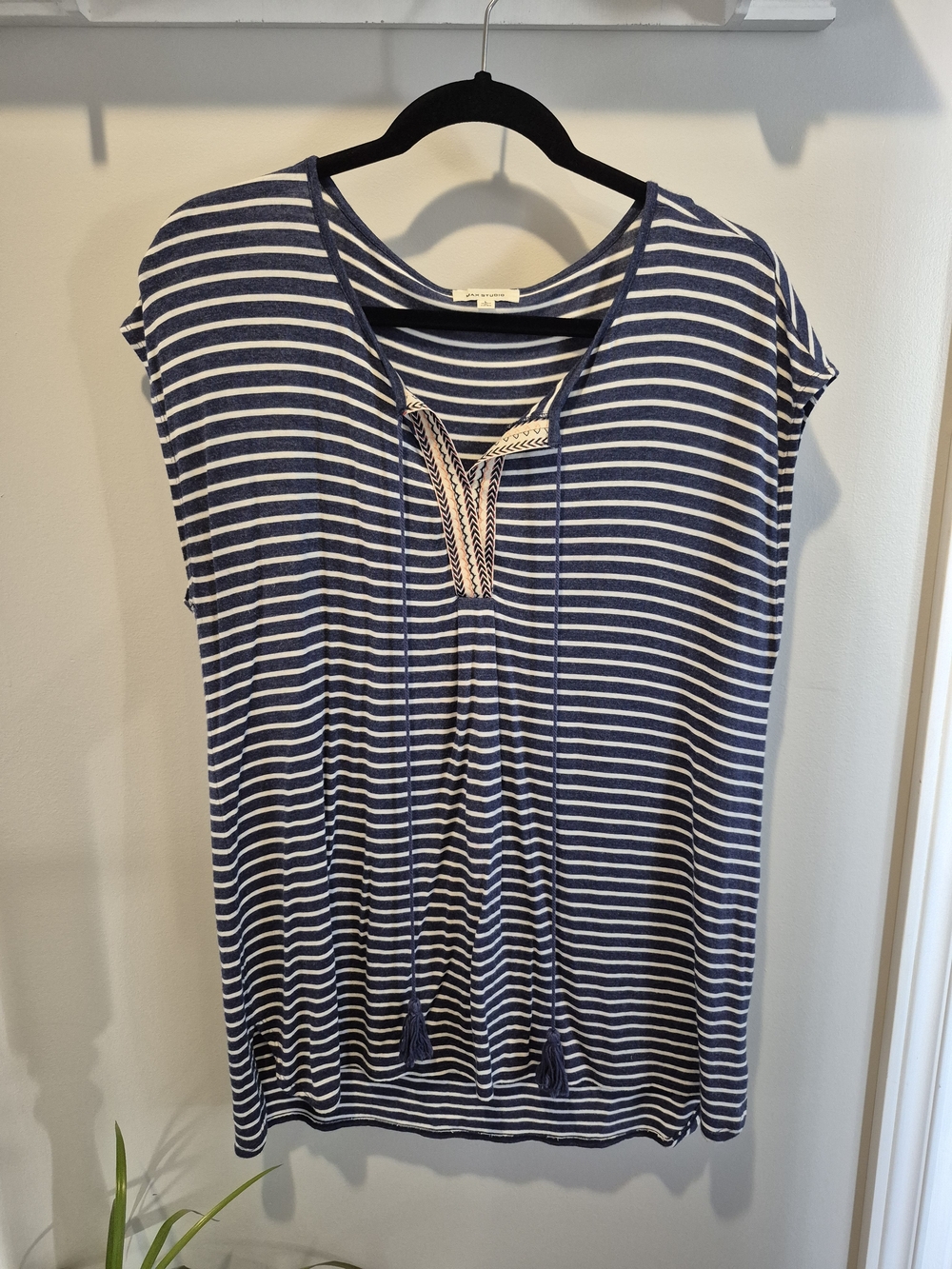 Max Studio Navy & White Striped Tie-Front Tank